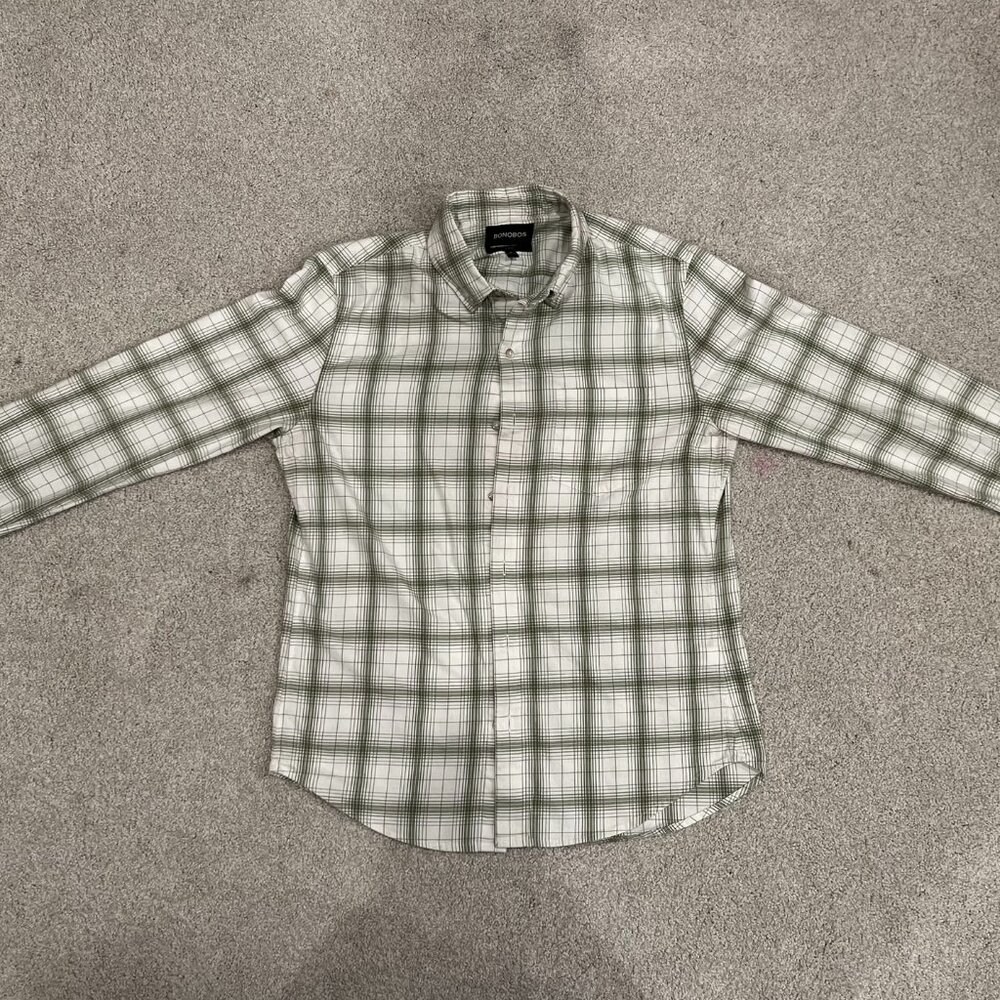 Bonobos Green and White Slim Stretch Lightweight Flannel Shirt Medium